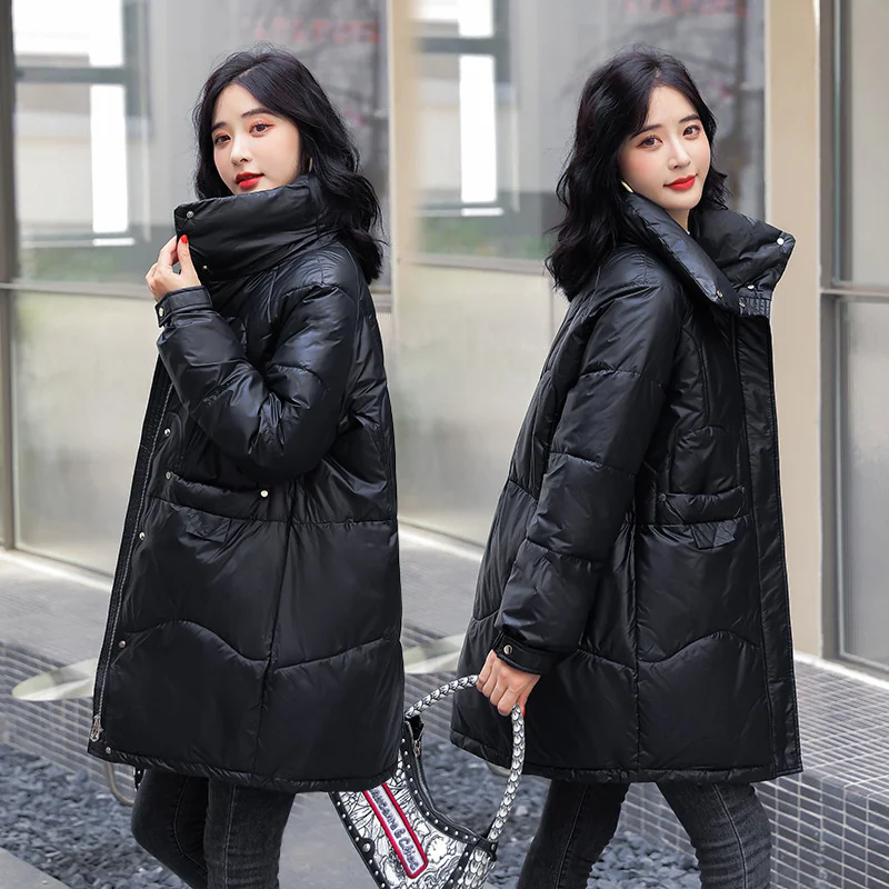 2023 New Winter Jacket Women's Parkas Long Down Cotton Jackets Glossy Female Hooded Cotton Padded Parka Waterproof Coat