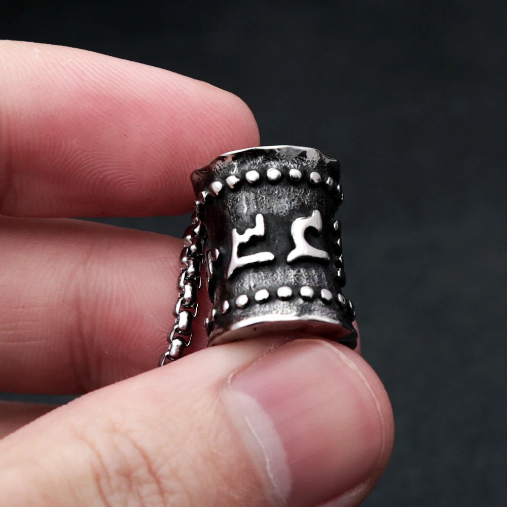 

Vintage Stainless Steel Six Characters Mantra Necklace Mens Pendant Buddhist Biker Amulet Sanskrit Jewelry Gift Wholesale