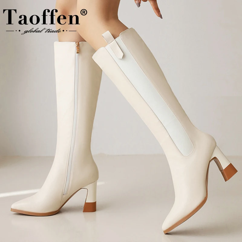 

Taoffen Plus Size 33-46 Women Long Boots Patchwork Winter Ladies Shoes Fashion Cool Daily Knee High Boots Woman Footwear