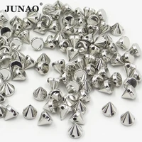 junao 500pcs 8mm silver color plastic cone studs spikes sewing punk rivets for lether bags clothes diy crafts riveting garment
