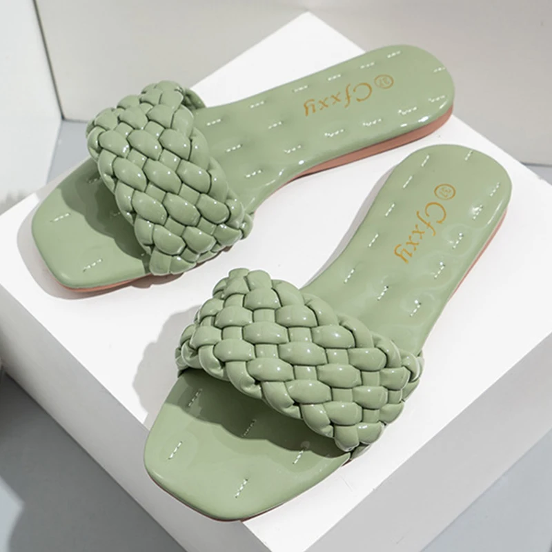 

Women's Weave Flat Slippers 2022 New Fashion Summer Slippers For Women Shoes flip flops Sexy Beach Sandals Female High Quality