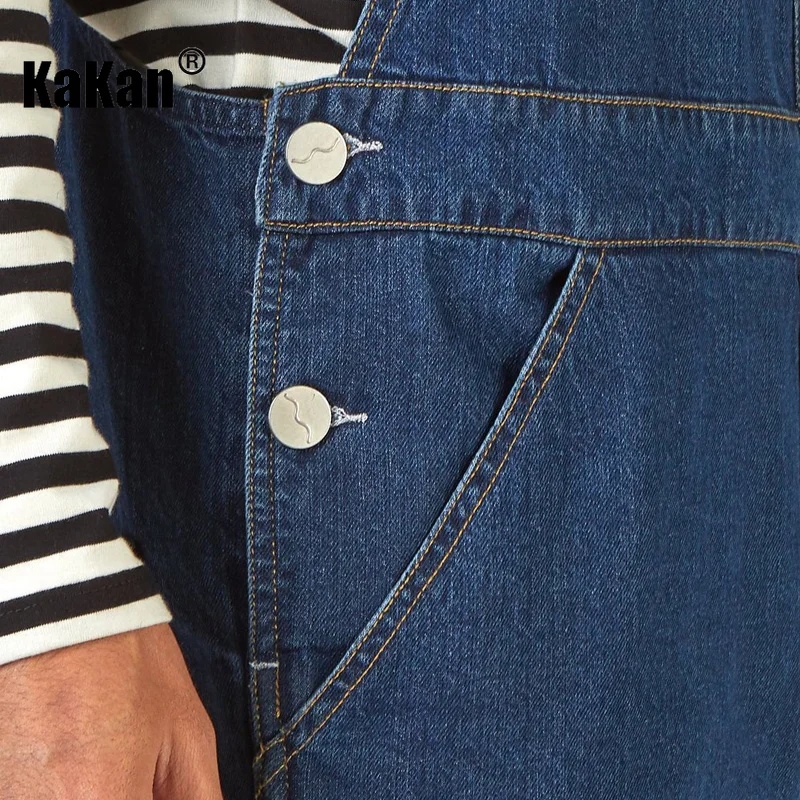 Kakan - New Street Trendy Men's Strap Jeans From Europe and America, Dark Blue One Piece Strap Jeans K34-777