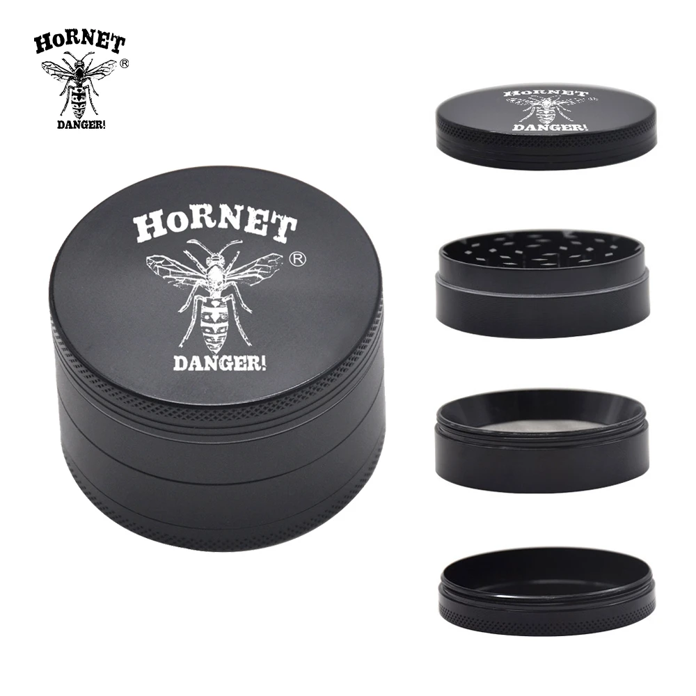 

HORNET Portable Metal Herb Grinder With Pollen Catcher Tray 63MM 4 Layers Razor-Sharp Teeth Zinc Alloy Herb Grinders Custom Logo