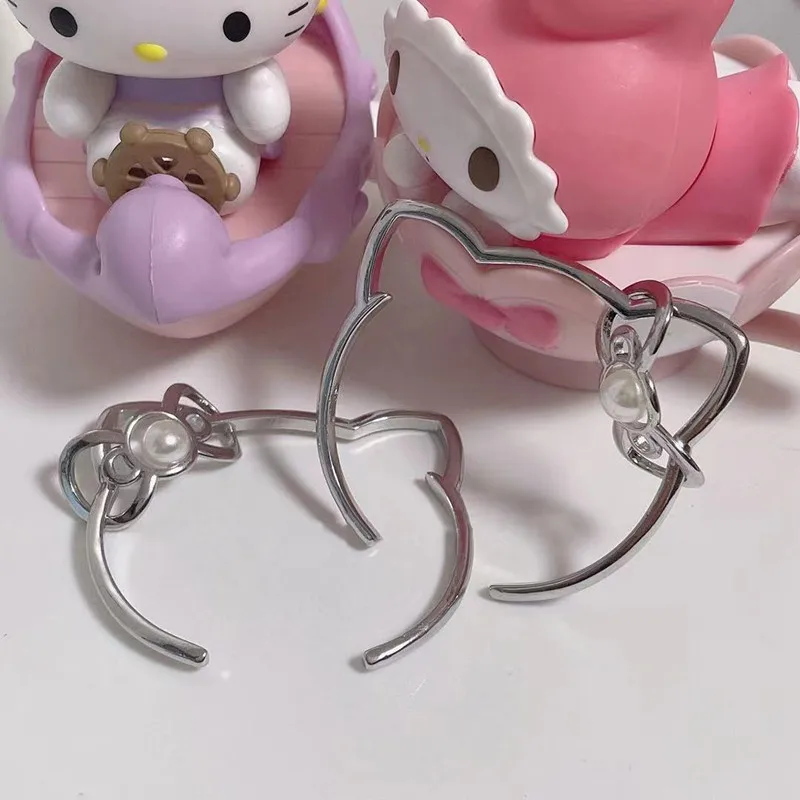 

Cartoon Hello Kitty Bangles White Copper Silver Plated Creative Sweet 3D Fashion Girl Bracelets for Women Jewelry Holiday Gifts