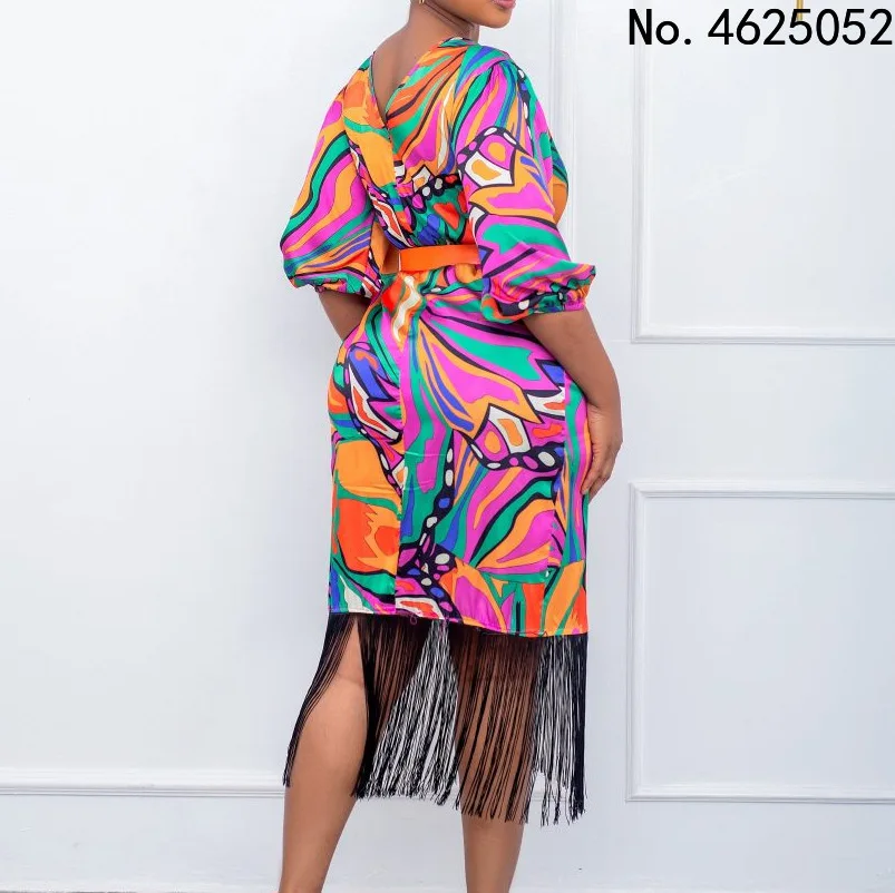 

Африканское платье Дашики, женское платье 3/4 с пышными рукавами и кисточками, африканская одежда, летнее новое модное платье с Африканским п...