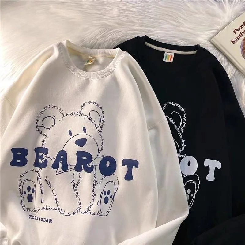 

Bear sweater women's early autumn long-sleeved top ins tide loose Korean version couple round neck jacket for men and women