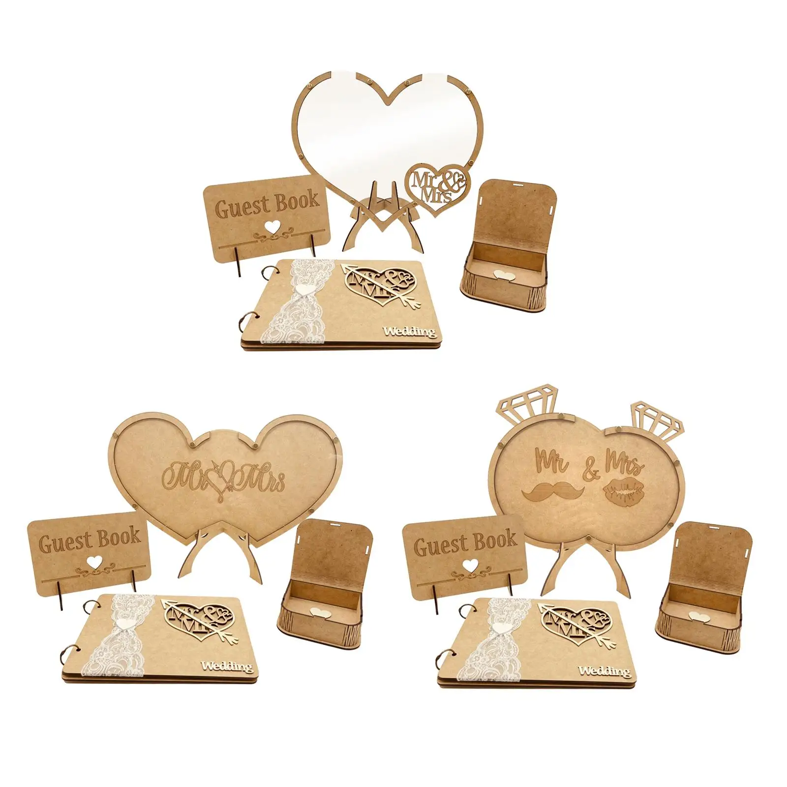 

Wedding Guest Book Drop Box Visitors Sign Book Registry with Heart Slices with Stand Guestbooks for Party Decoration Anniversary