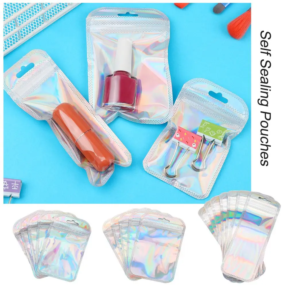 

50pcs/bag High quality Jewelry Display Iridescent Resealable OPP Bags Packaging Bag Self Sealing Bag Zip lock Pouches