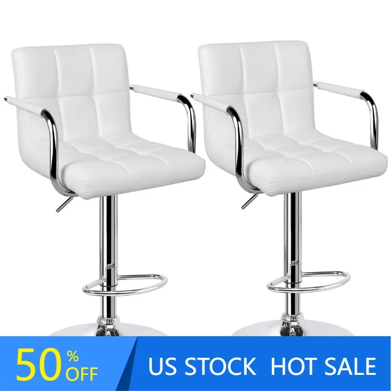 

Bar Stool with Adjustable Height and Armrests, Set of 2, White