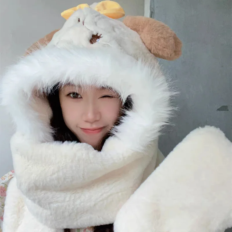 

New Anime Mikko Plush Hat Pullover Hats Warm Gloves Winter Kawaii Pink Cartoon Soft Thick Ear Protection Portable Exquisit Gift