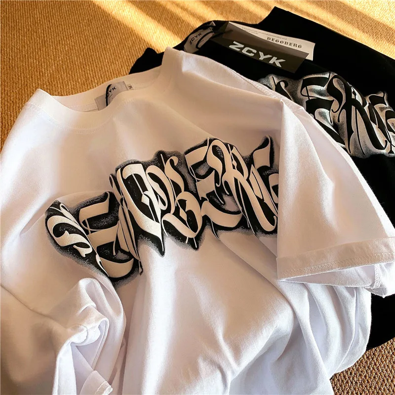 

European American Style T shirts Women Letters Print Short Sleeve Round Neck T-shirt Woman Fashon Style Tops for Women