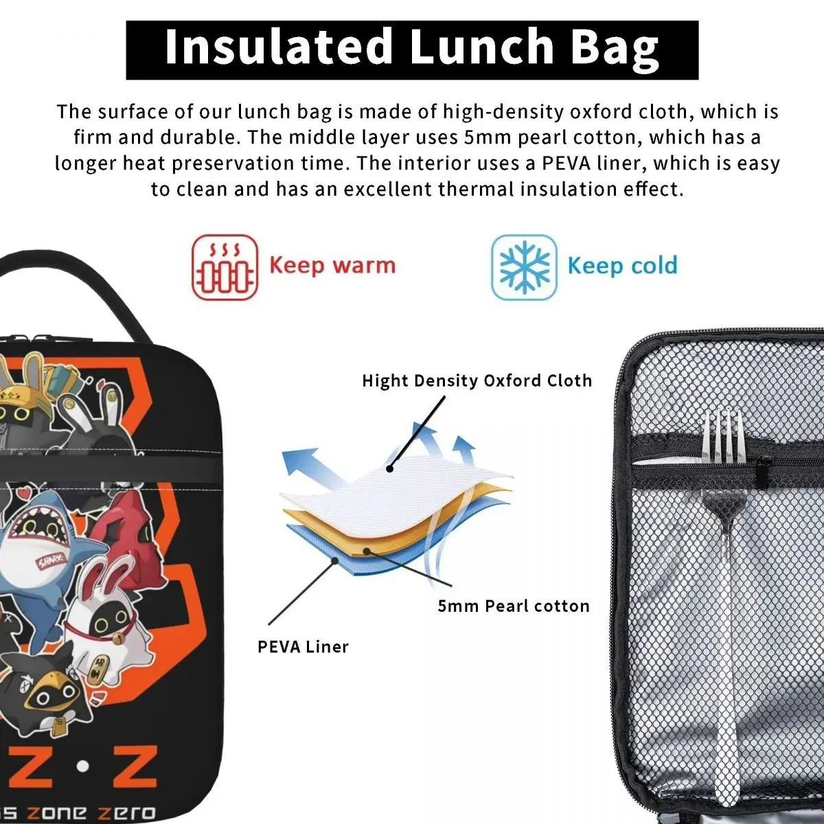 Оранжевый изолированный Ланч-бокс Zenless Zone Zero Bangboo пищевой контейнер сумки