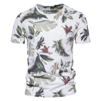 2022 summer new casual loose version mens leaf print harajuku t shirt o neck short sleeved shirt