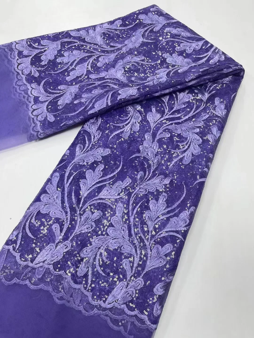 

Purple Latest African Lace Fabric High Quality Embroidery French Tulle Nigerian Lace Fabric 5 Yards for Wedding Party Dress
