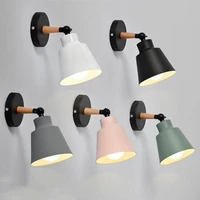 nordic wall lamp creative macaron interior wall light for bedside bedroom living room study wood and iron wall sconce lamps