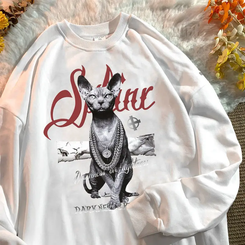 

Cotton High Street Hip Hop Lazy Loose Round Neck Couple Wear Sweater Men and Women