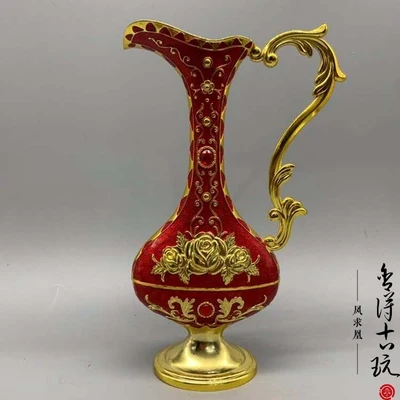 

Изысканная антикварная эмалированная проволока Jingtai из синей чистой меди, плоский горшок для вина