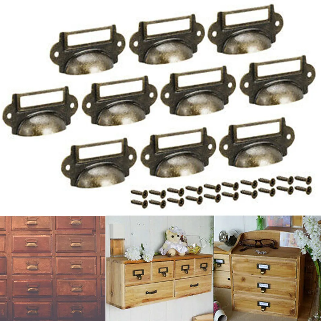 

Hot Useful High Quality Pull Handle Drawer File Name Frame Handle Holder Pull 10 Pcs Antique Brass Cabinet Card