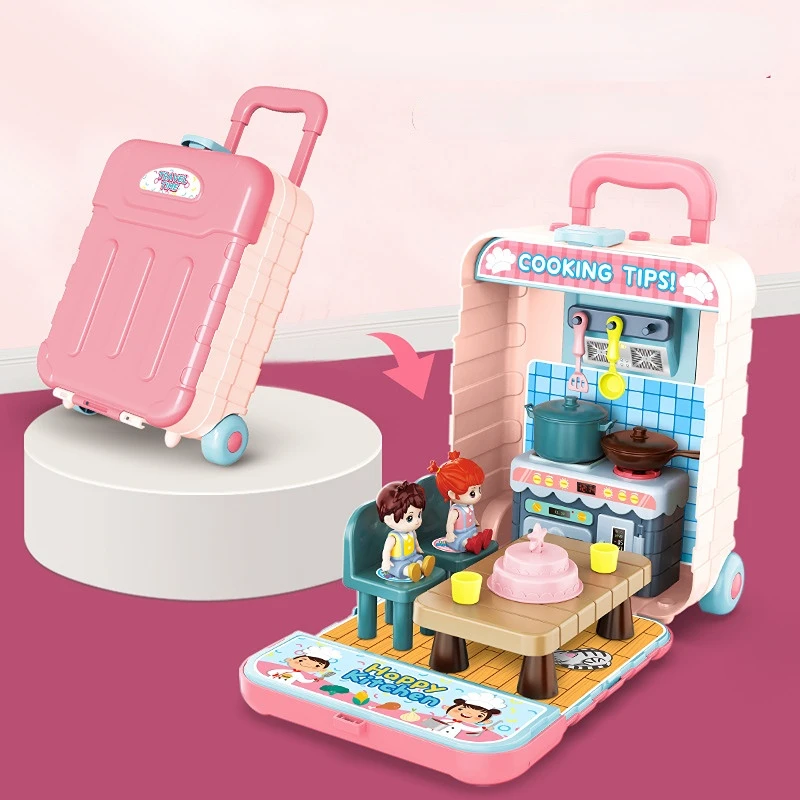 

Children's Educational Scene Toys Music Deformation Storage Suitcase Kitchen Toy Trolley Box Play House Toy Set Gift