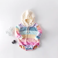 fall 2022 new baby rainbow long sleeved unisex baby clothes hooded jumpsuit climb clothes baby han edition dress