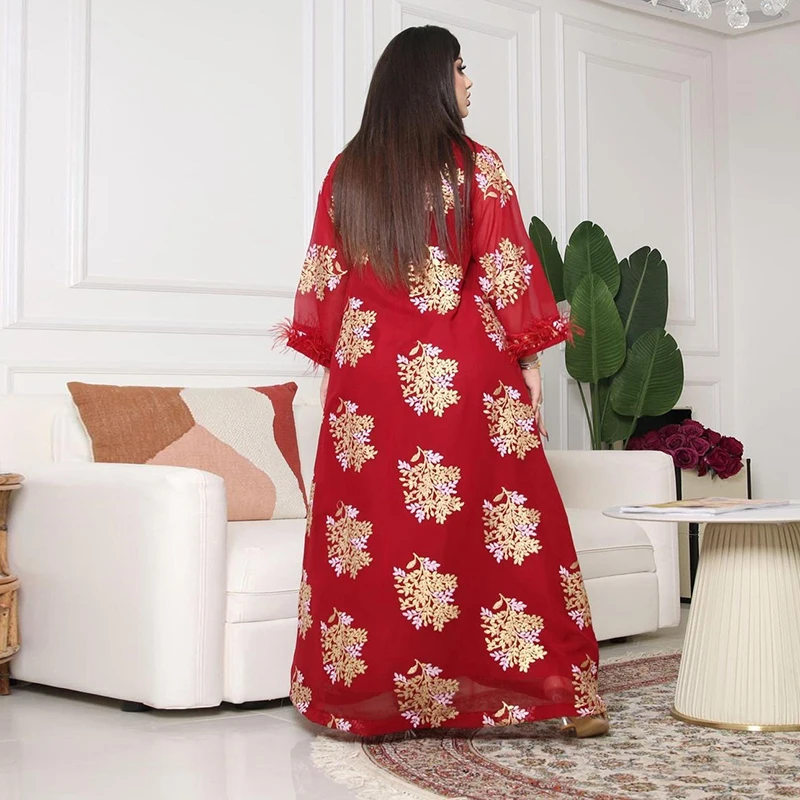 Embroidery Printed Abayas For Women Summer Long Sleeve Dress 2022 Plus Size Eid Mubarak Dubai Muslim Middle East Fashion Abaya