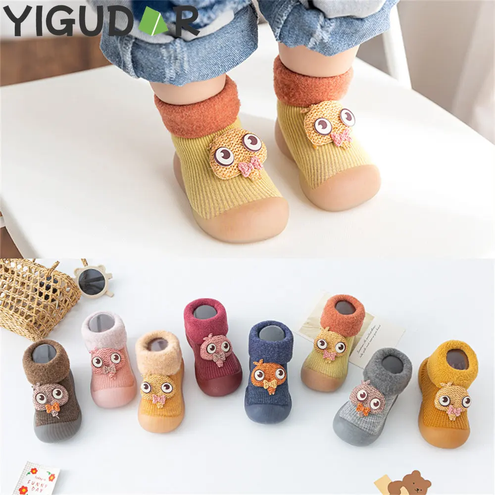 

Toddler Indoor Floor Shoes Baby Anti Slip Socks Learning To Walk Cotton Baby Socks with Rubber Soles Infant Thick Socks Winter