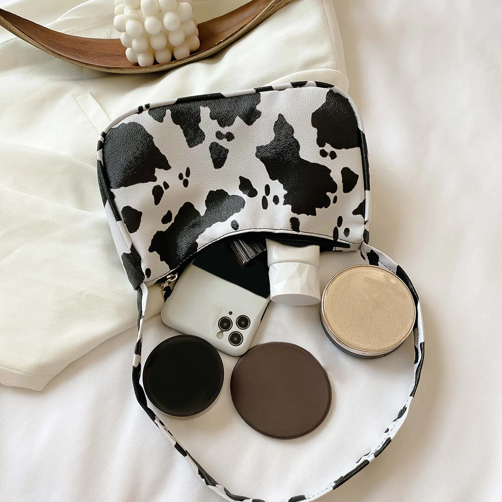 

Youth Ladies Simple Versatile Bag Women Cow Print PU Leather Handbags Lady Small Daily Travel Shoulder Totes Bag New