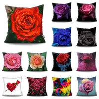 nordic fashion rose cushion cover polyester throw pillow case beautiful flowers home decoration pillowcase double sided printing