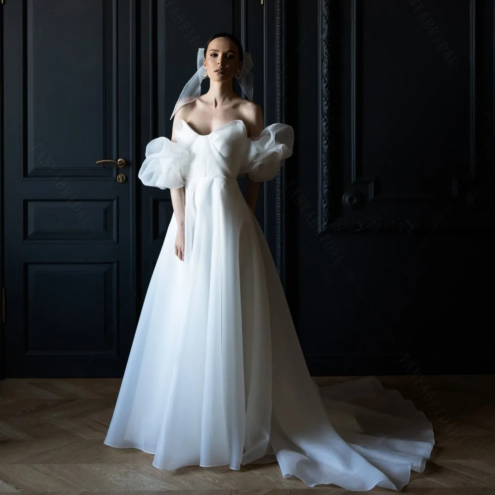 

Женское винтажное свадебное платье трапециевидной формы с двумя съемными короткими рукавами из органзы, платье для невесты со шнуровкой на...