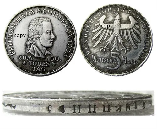 

DE(15)Germany, Federal Republic, 5 Mark, 1955 F Silver Plated Copy Coin