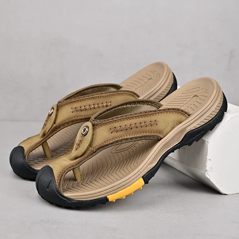 

2022 leather men's shoes summer new top layer cowhide flip-flops fashion sandals comfortable soft men's slippers size 38-46