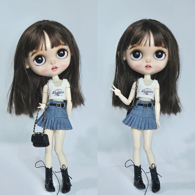 Новое поступление, Одежда для куклы Blythe, футболка с принтом, жилет и джинсовая юбка с поясом для Blyth Licca OB24, одежда, аксессуары для кукол (art.: 3920bebb06eab) - 3920bebb06eab
