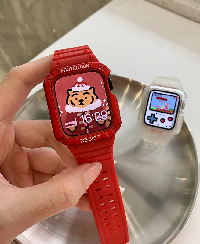 Case+Strap For Apple Watch Band 41mm 45mm  ​44mm 40mm 42mm 38mm Silicone Belt Bracelet For iWatch Serie8 SE 7 6 5  4 3 2