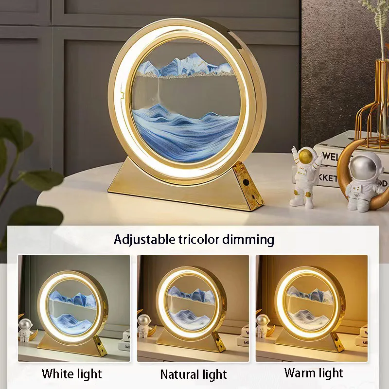 

LED Quicksand Painting Hourglass Art Unique Decorative Sand Painting Night Light Bedroom Decoration Glass Hourglass Table Lamp