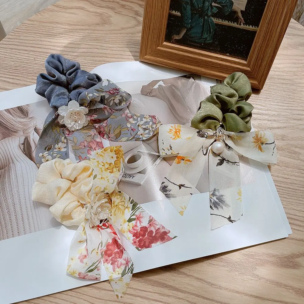 

Новинка корейские элегантные Завязки для волос с бантом эластичные резинки для волос тканевые цветочные повязки для волос женский держате...