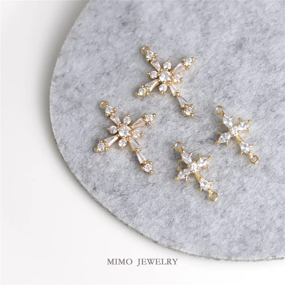 

Color copper plated gold micro-inlaid zircon double ring single ring high sense cross pendant DIY accessories