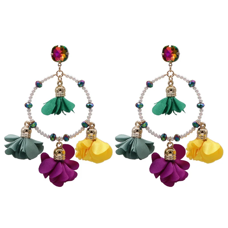 

New Fashion Crystal Round Pendant Earrings For Women Party Flower Earrings Colorful Earrings Women's Jewelry Ornements Gifts