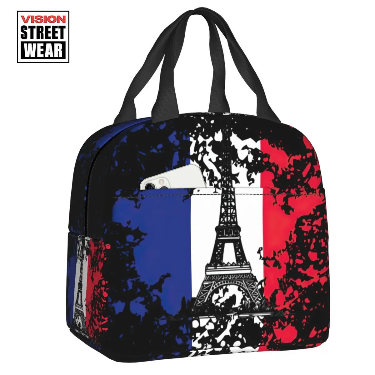 

Eiffel Tower France Flag Insulated Lunch Bags For French Pride Resuable Thermal Cooler Food Lunch Box Work School Travel