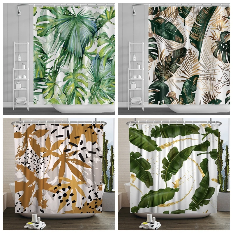 

Romantic Abstract Tropical Style Plants Shower Bohemia Curtains Waterproof Polyester Bath Curtain Home Decor With12 Pcs Hooks