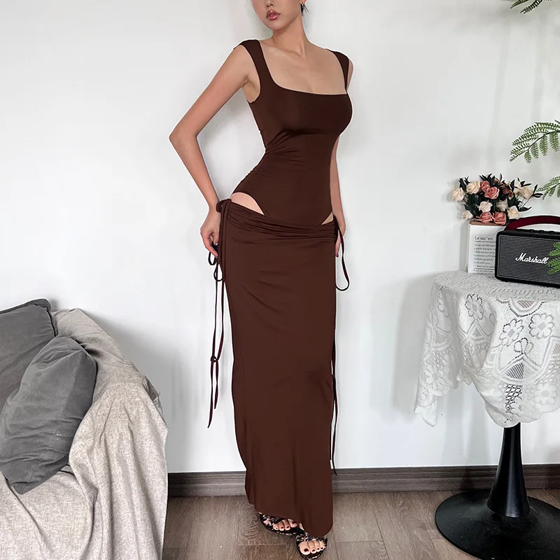 DSMTRC Боди с квадратным вырезом + повязки макси-юбки Mujer High Street Новые одинаковые