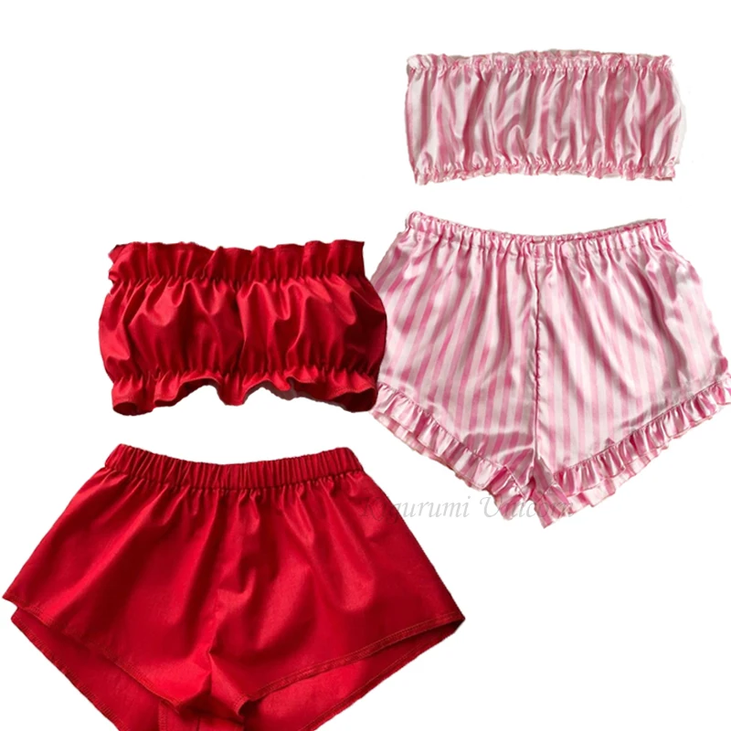 

Пижамный комплект Женский из 2 предметов, рубашка без рукавов, атласный Шелковый костюм с розовыми шортами, комплект из двух предметов