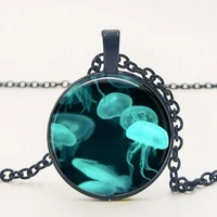 statement hot fashion sailor deep sea jelly element glass round pendant necklace men and women jewelry statement necklace