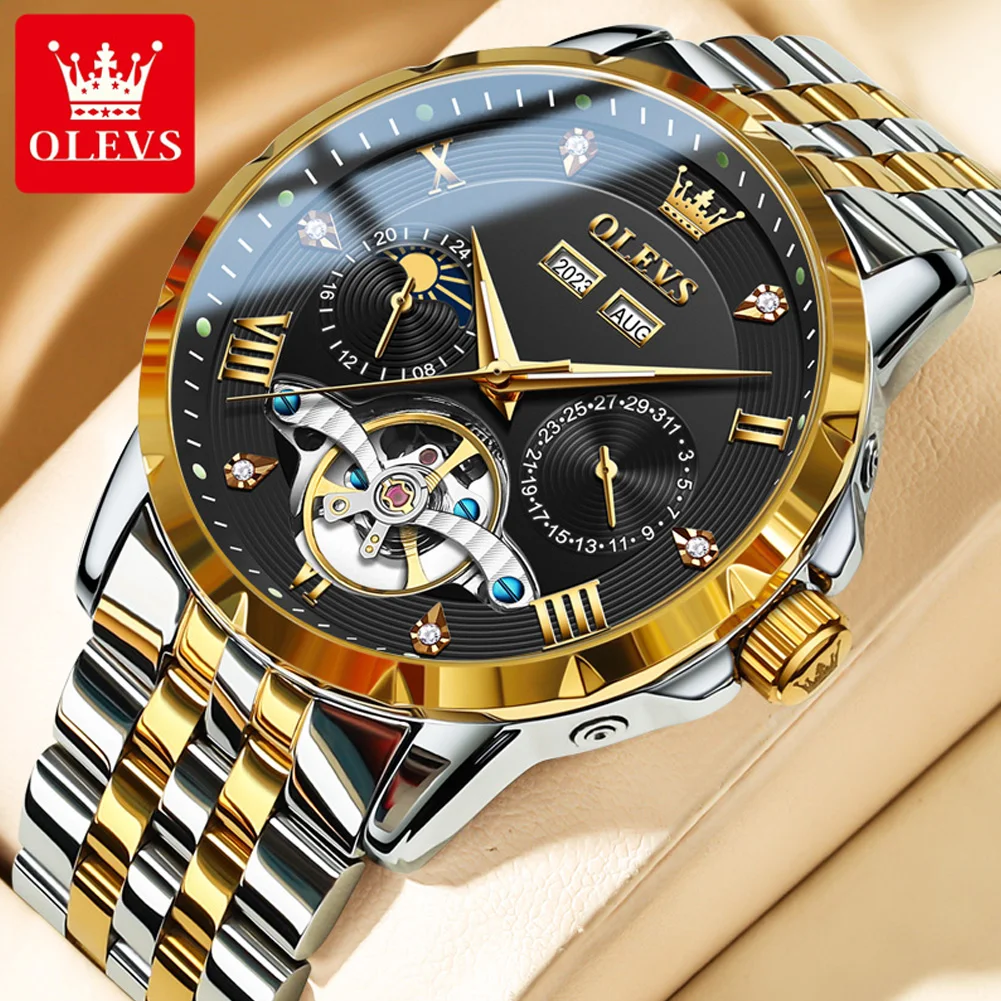 OLEVS Фирменные новые роскошные механические часы с турбийоном для мужчин