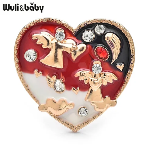 Броши Wuli&baby сердечки с ангелами