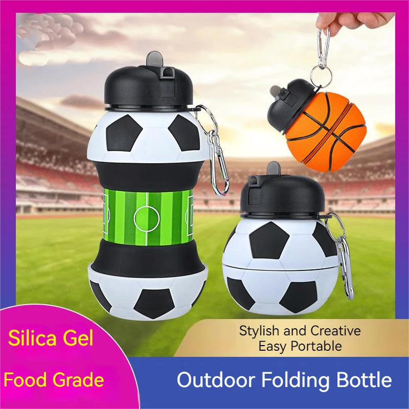 

550ml Heat Resistant Outdoor Camping Fold Water Bottle Soccer Basketball Tennis Leakproof Portable Silicone Kettle Sport Bottle