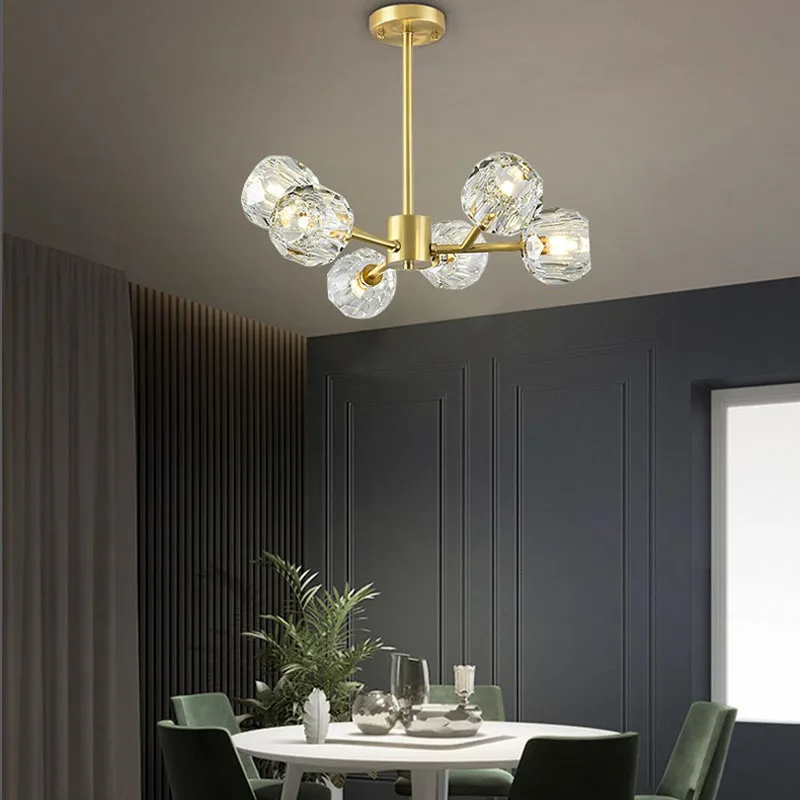 

Modern Copper Crystal Design LED Chandelier For Living Room Bedroom Dining Room Kitchen Ceiling Pendant Lamp Gold G9 Light