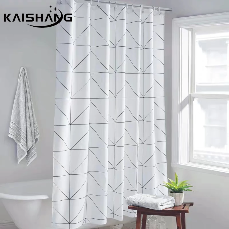 

k-wate Fashion White Grid Print Blinds Curtains For Bathroom Variety Size Polyester Bath Curtain Waterproof Shower Curtains