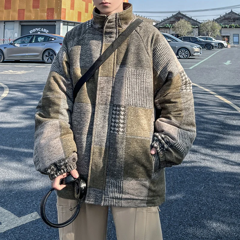 Winter Jacket Men Warm Fashion Retro Thick Plaid Jacket Men Streetwear Korean Loose Thicken Short Coat Mens Clothes S-3XL