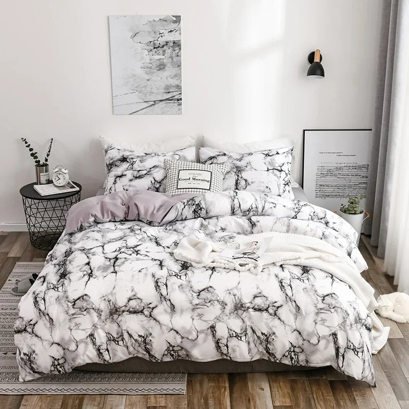 

Набор постельного белья с мраморным принтом для двуспальной кровати, комплект из мягкого пододеяльника с начесом, без простыни