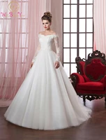 ball gown wedding dresses 2022 off shoulder full sleeves lace tulle sweetheart vintage with sash bridal gowns women